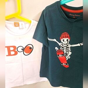 2 T-shirts- Tommy Bahama Green & Red Skeleton Tee And White Boo Tee